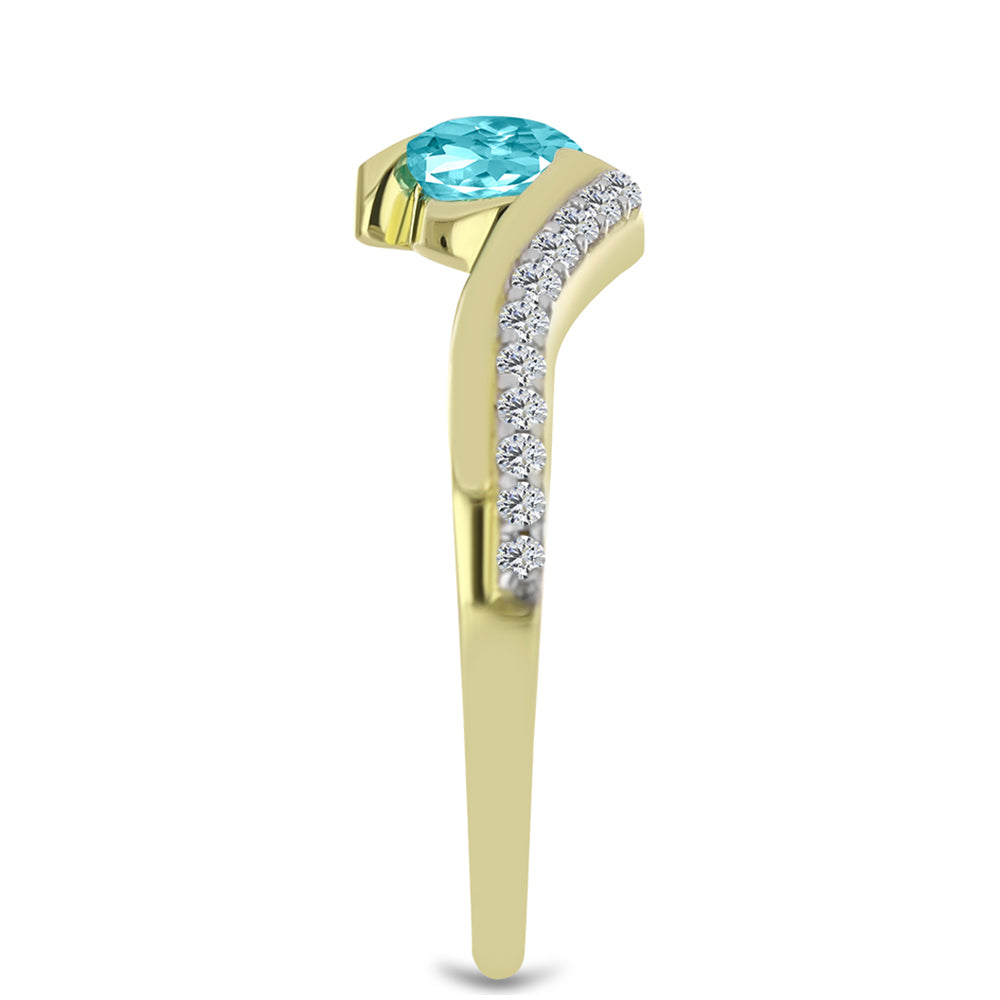 Goldplattierter Silberring mit Paraiba Quarz und weißem Topas