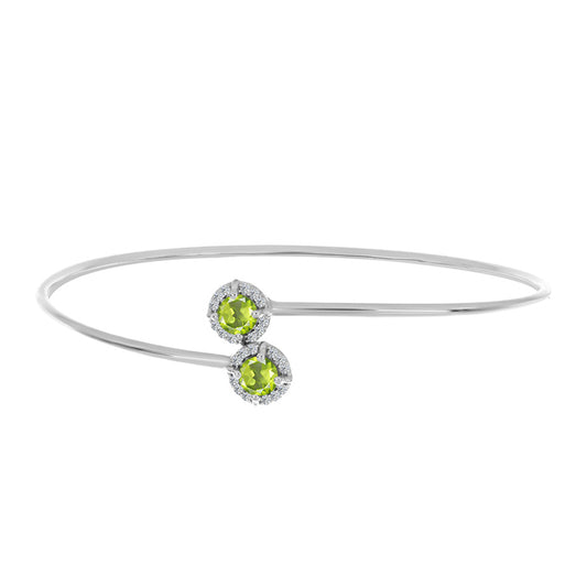 Silberarmreif mit Peridot aus Changbai und weißem Topas