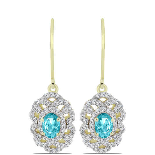 Goldplattierte Silberohrringe mit Paraiba Quarz und weißem Topas