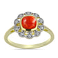 Goldplattierter Silberring mit roter Schwammkoralle und weißem Topas