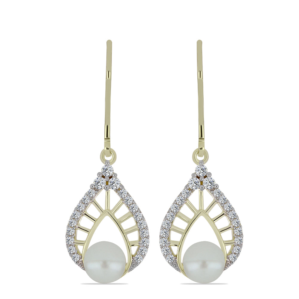 Goldplattierte Silberohrringe mit weißer Süßwasserperle und weißem Topas