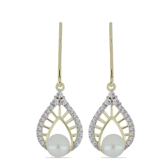 Goldplattierte Silberohrringe mit weißer Süßwasserperle und weißem Topas