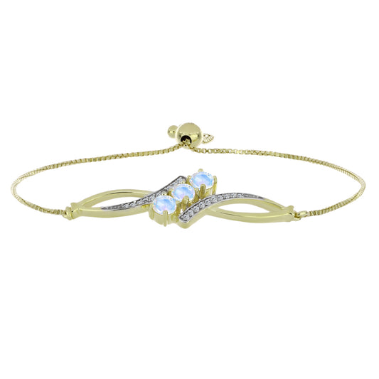 Goldplattiertes Silberarmband mit Regenbogenmondstein und weißem Topas