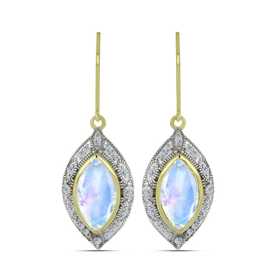Goldplattierte Silberohrringe mit Regenbogenmondstein und weißem Topas