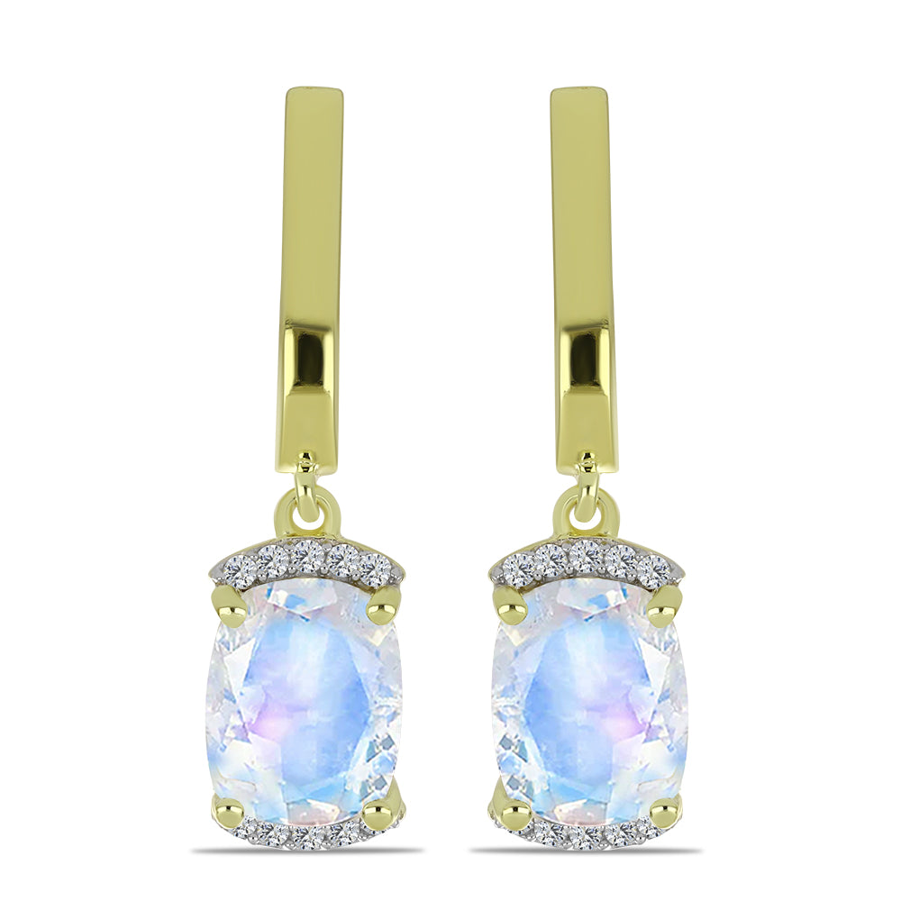 Goldplattierte Silberohrringe mit Regenbogenmondstein und weißem Topas