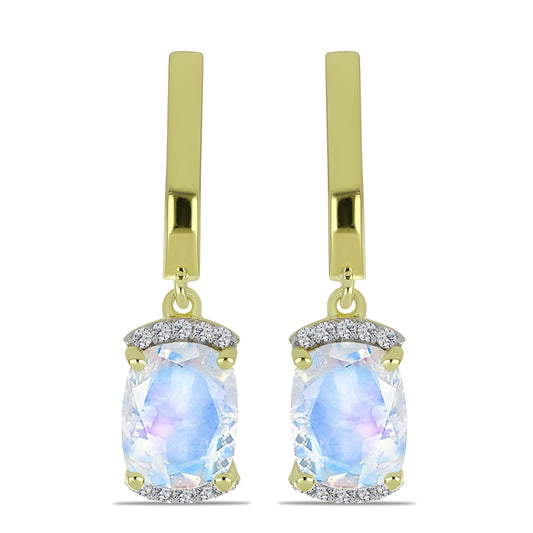 Goldplattierte Silberohrringe mit Regenbogenmondstein und weißem Topas
