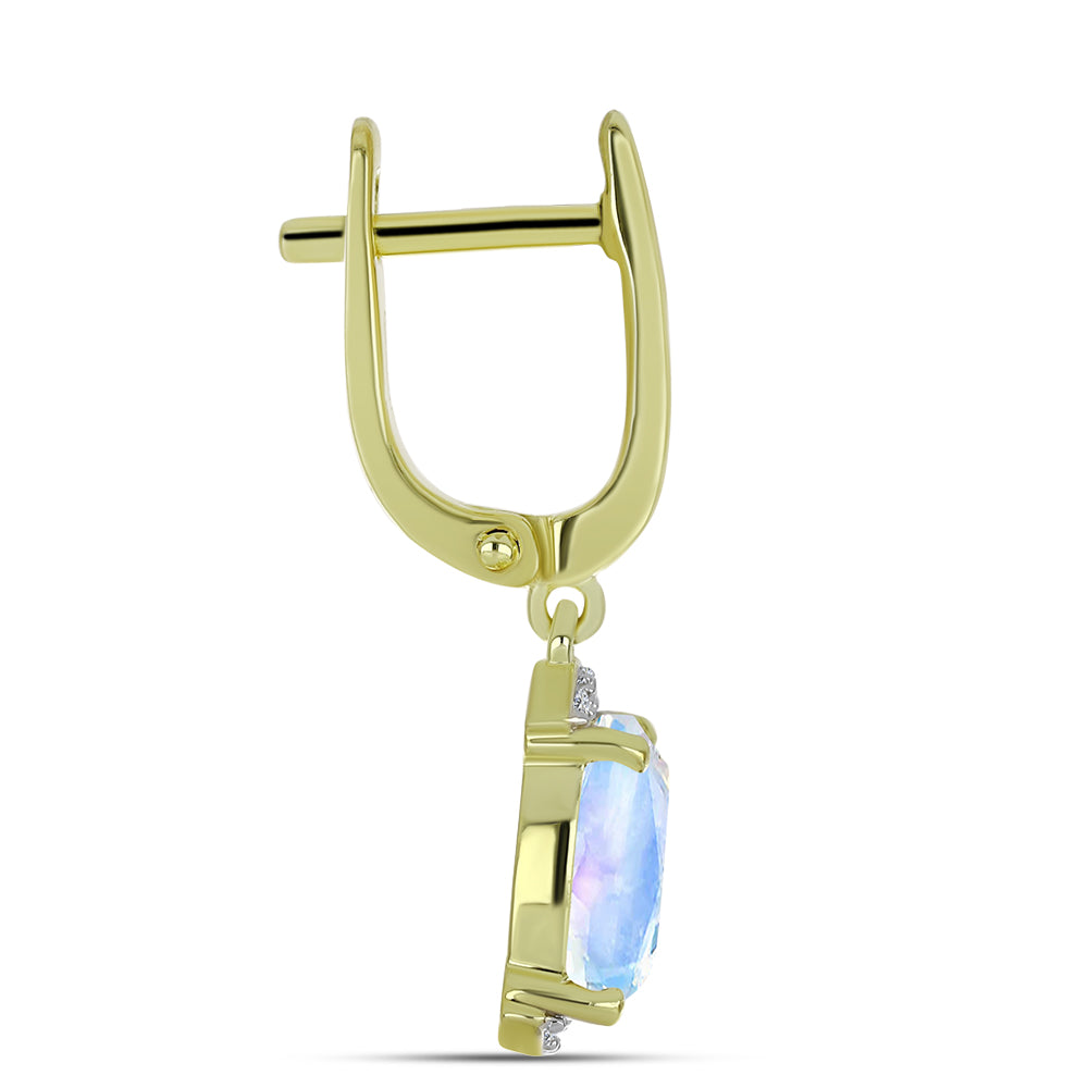 Goldplattierte Silberohrringe mit Regenbogenmondstein und weißem Topas