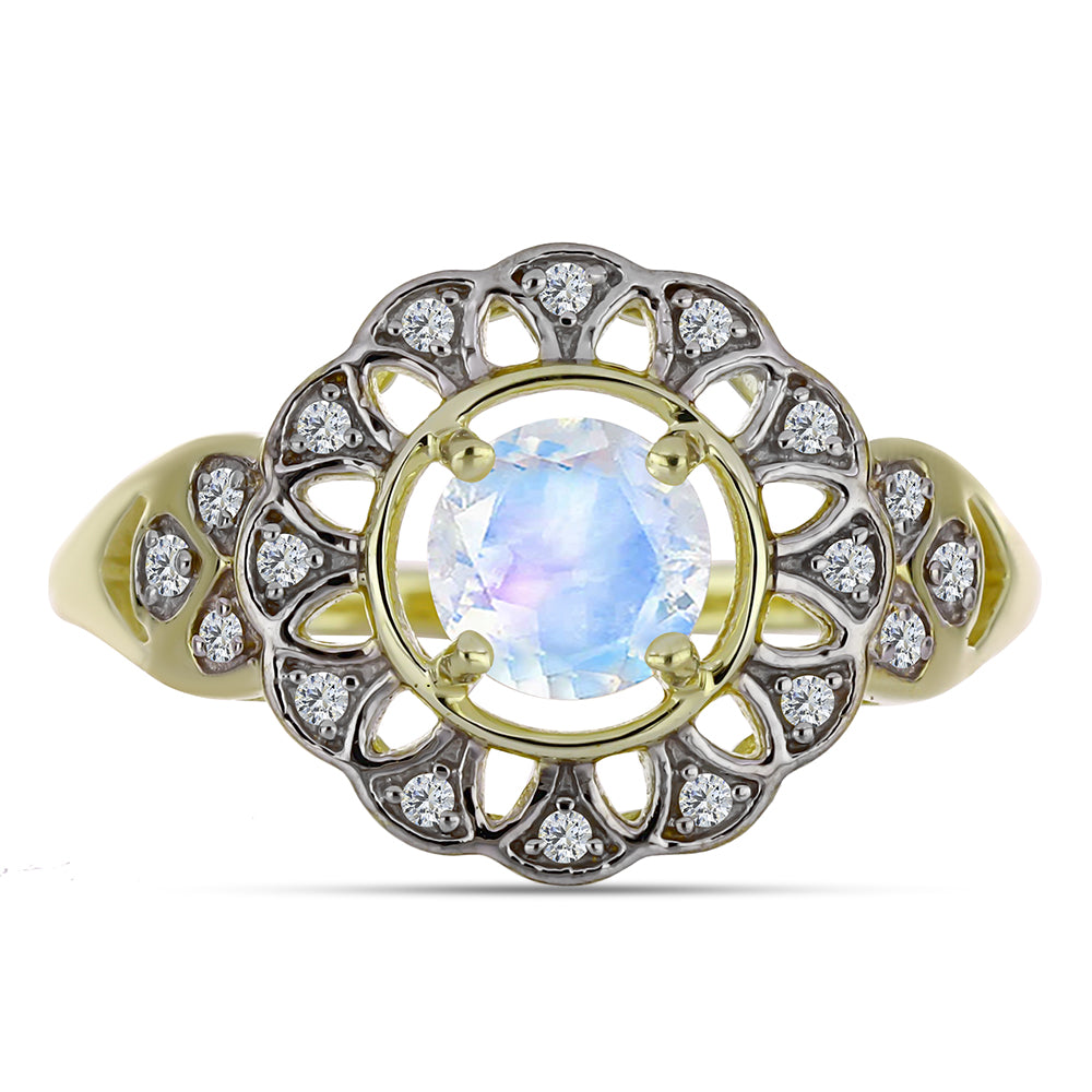 Goldplattierter Silberring mit Regenbogenmondstein und weißem Topas