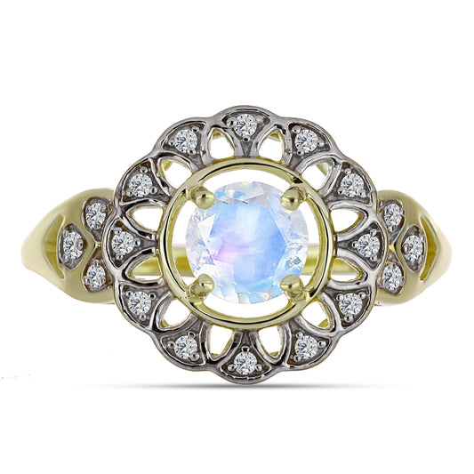 Goldplattierter Silberring mit Regenbogenmondstein und weißem Topas