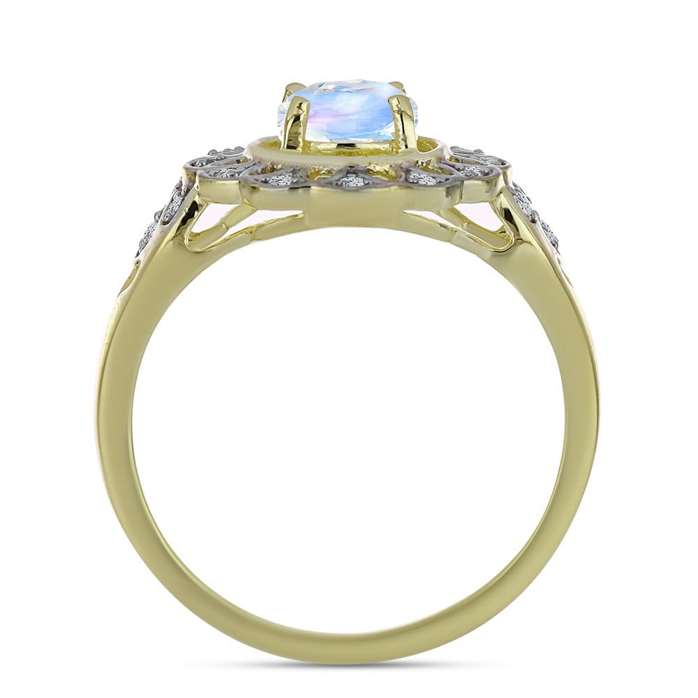 Goldplattierter Silberring mit Regenbogenmondstein und weißem Topas