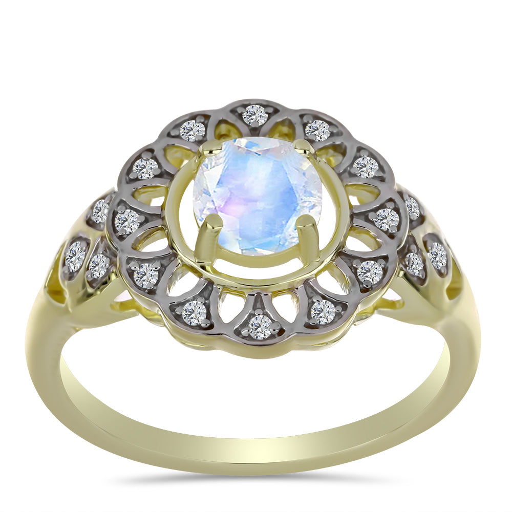 Goldplattierter Silberring mit Regenbogenmondstein und weißem Topas 3 