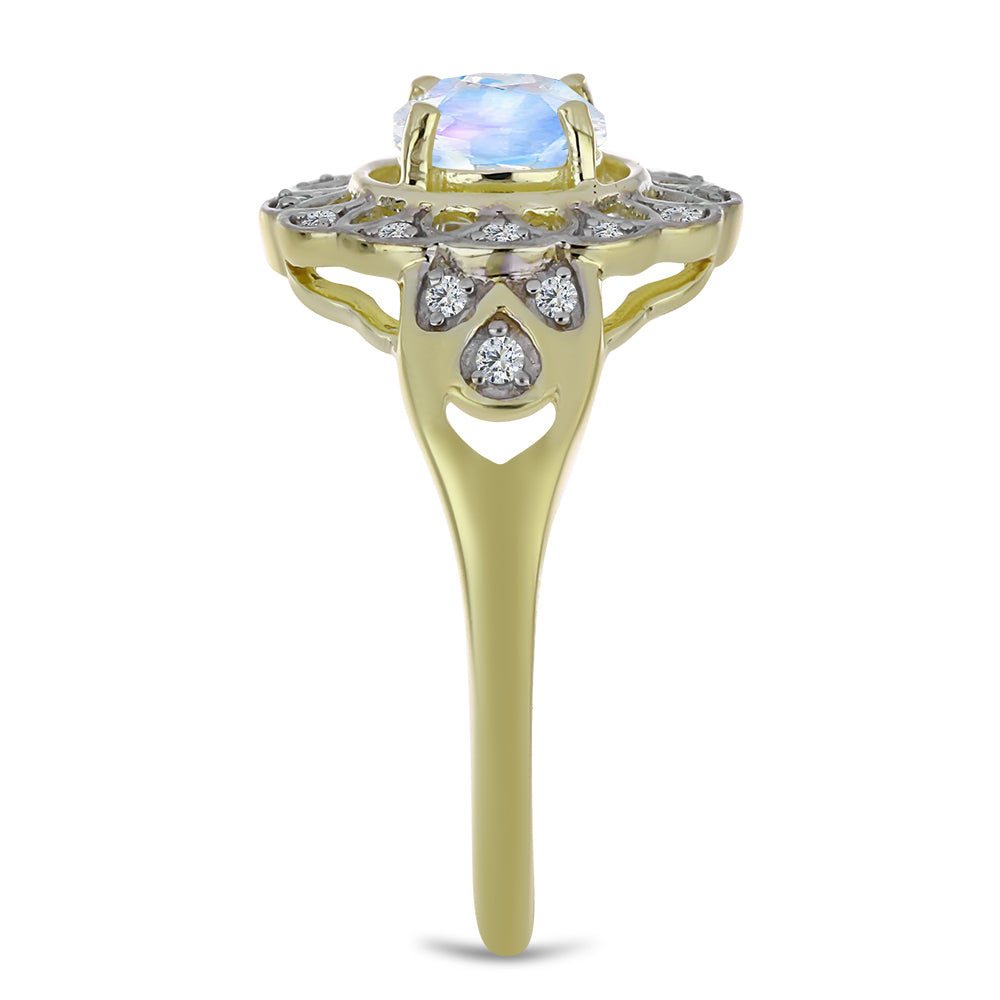 Goldplattierter Silberring mit Regenbogenmondstein und weißem Topas 4 