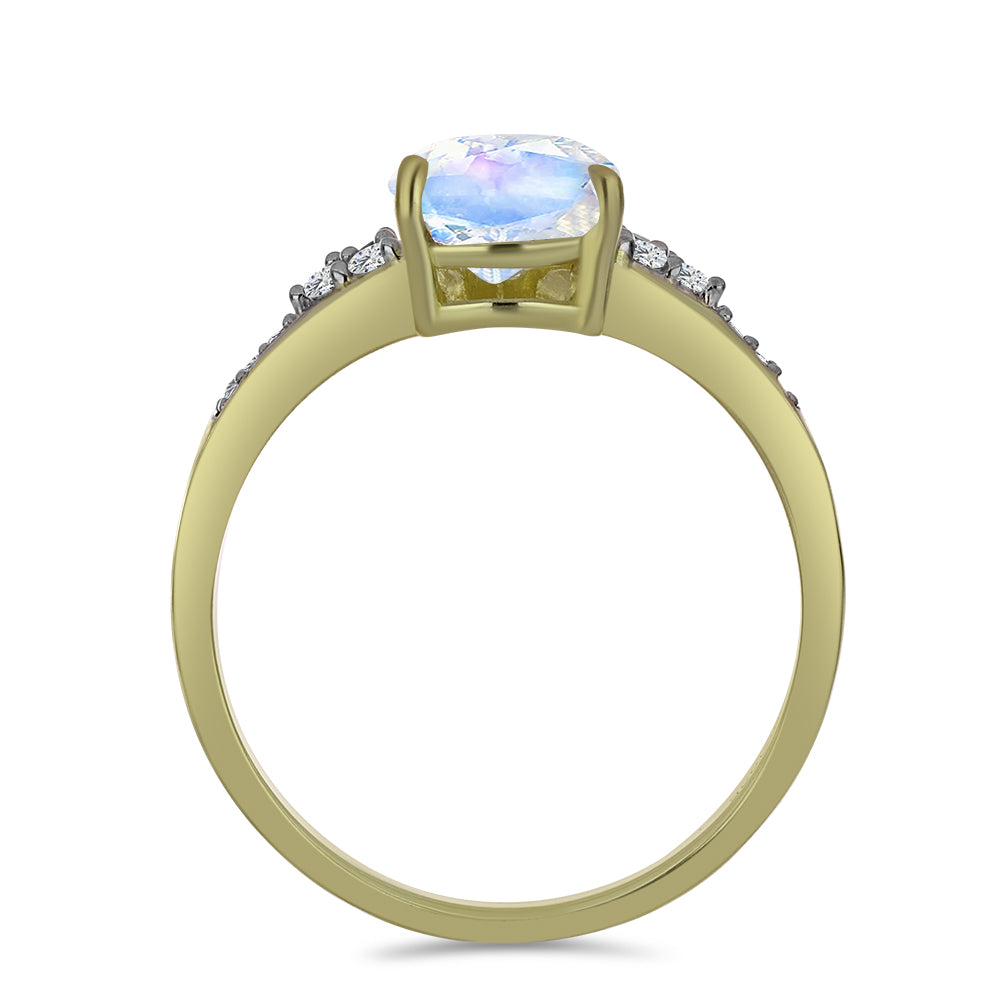 Goldplattierter Silberring mit Regenbogenmondstein und weißem Topas