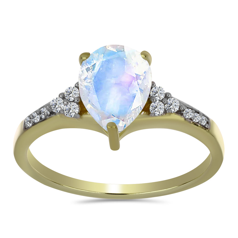 Goldplattierter Silberring mit Regenbogenmondstein und weißem Topas