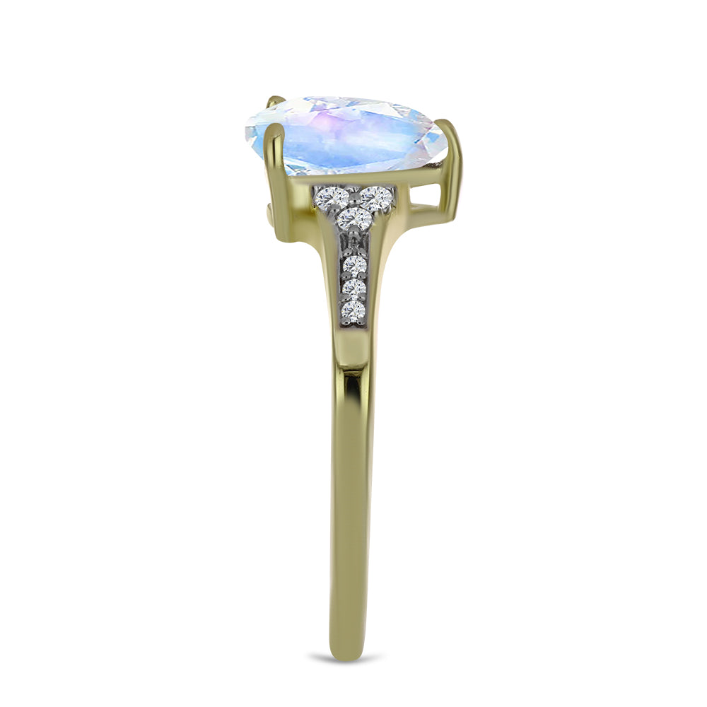 Goldplattierter Silberring mit Regenbogenmondstein und weißem Topas