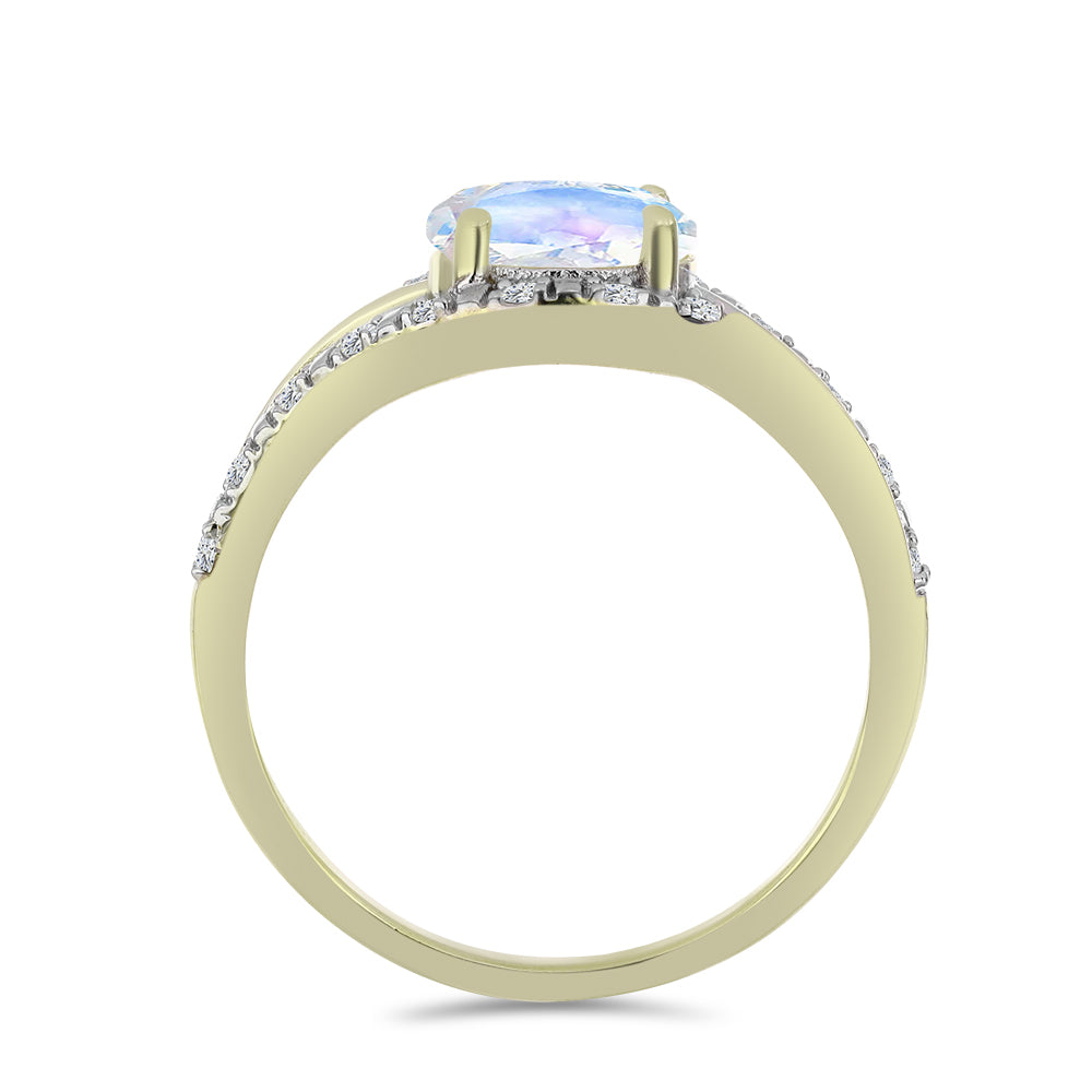 Goldplattierter Silberring mit Regenbogenmondstein und weißem Topas 4 