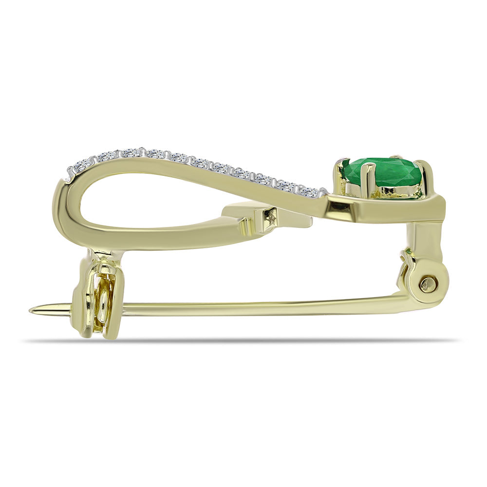 Goldplattierte Silberbrosche mit sambischem Smaragd und weißem Topas 2 