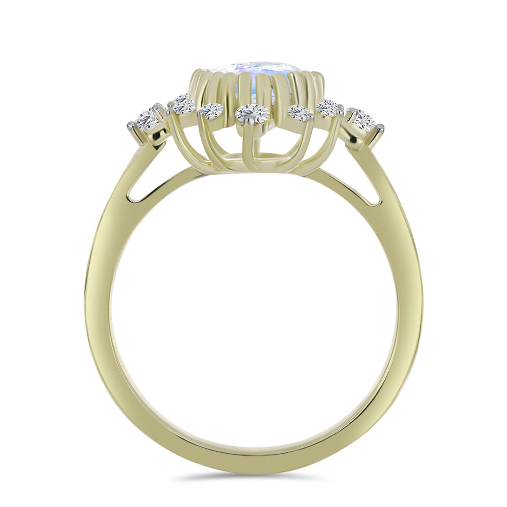 Goldplattierter Silberring mit Regenbogenmondstein und weißem Topas 2 