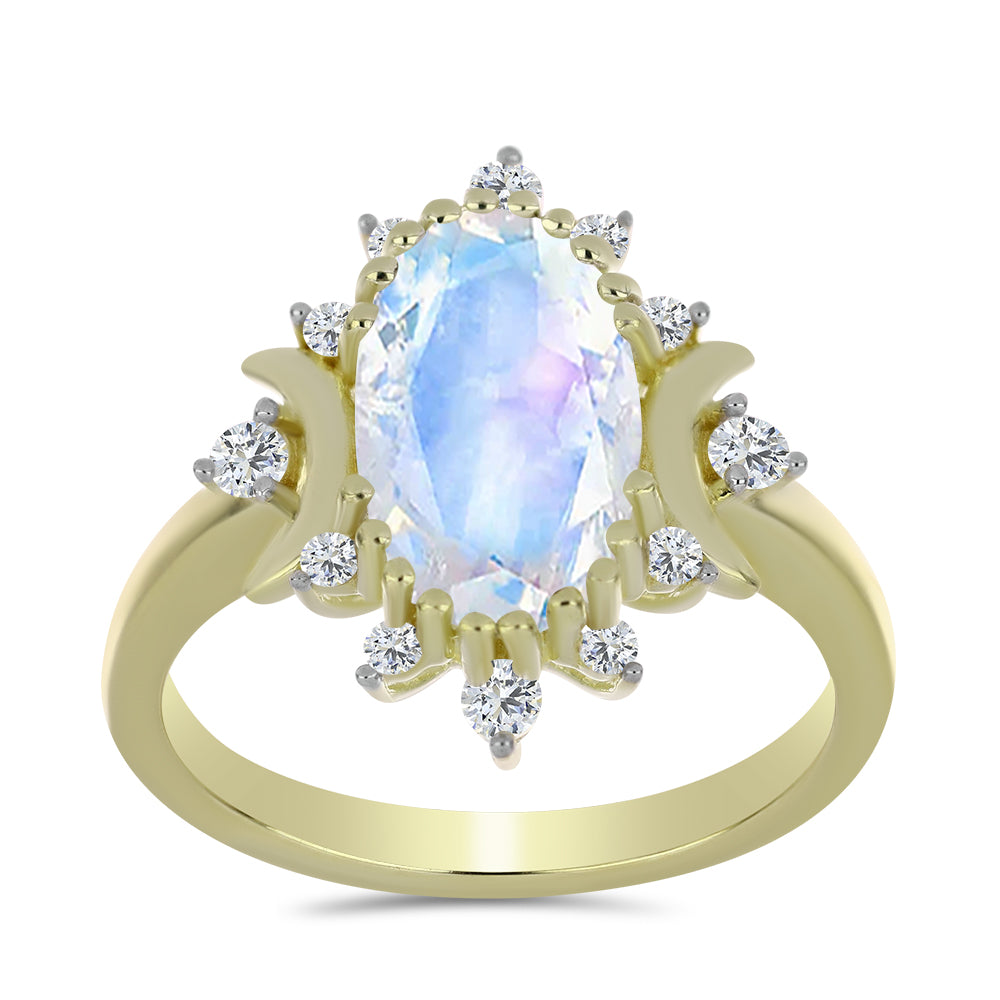 Goldplattierter Silberring mit Regenbogenmondstein und weißem Topas