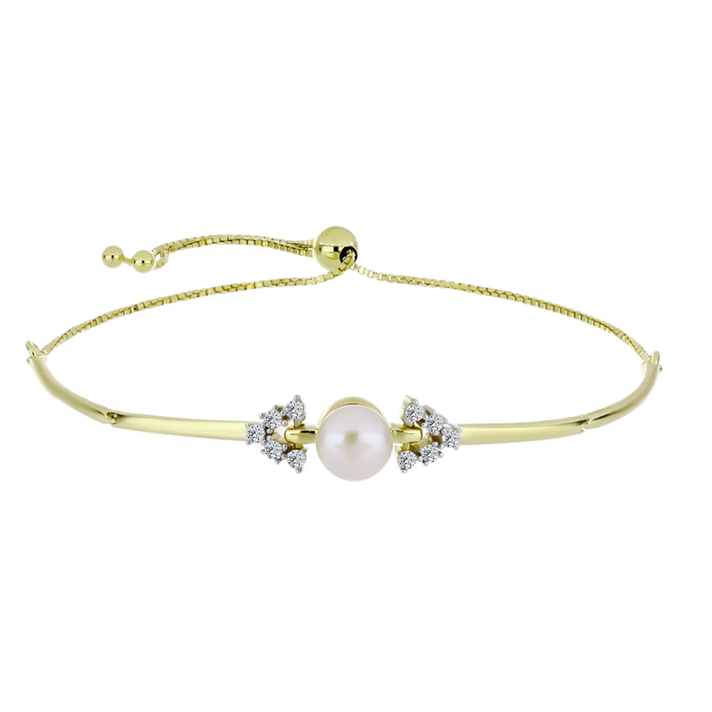 Goldplattiertes Silberarmband mit weißer Süßwasserperle und weißem Topas