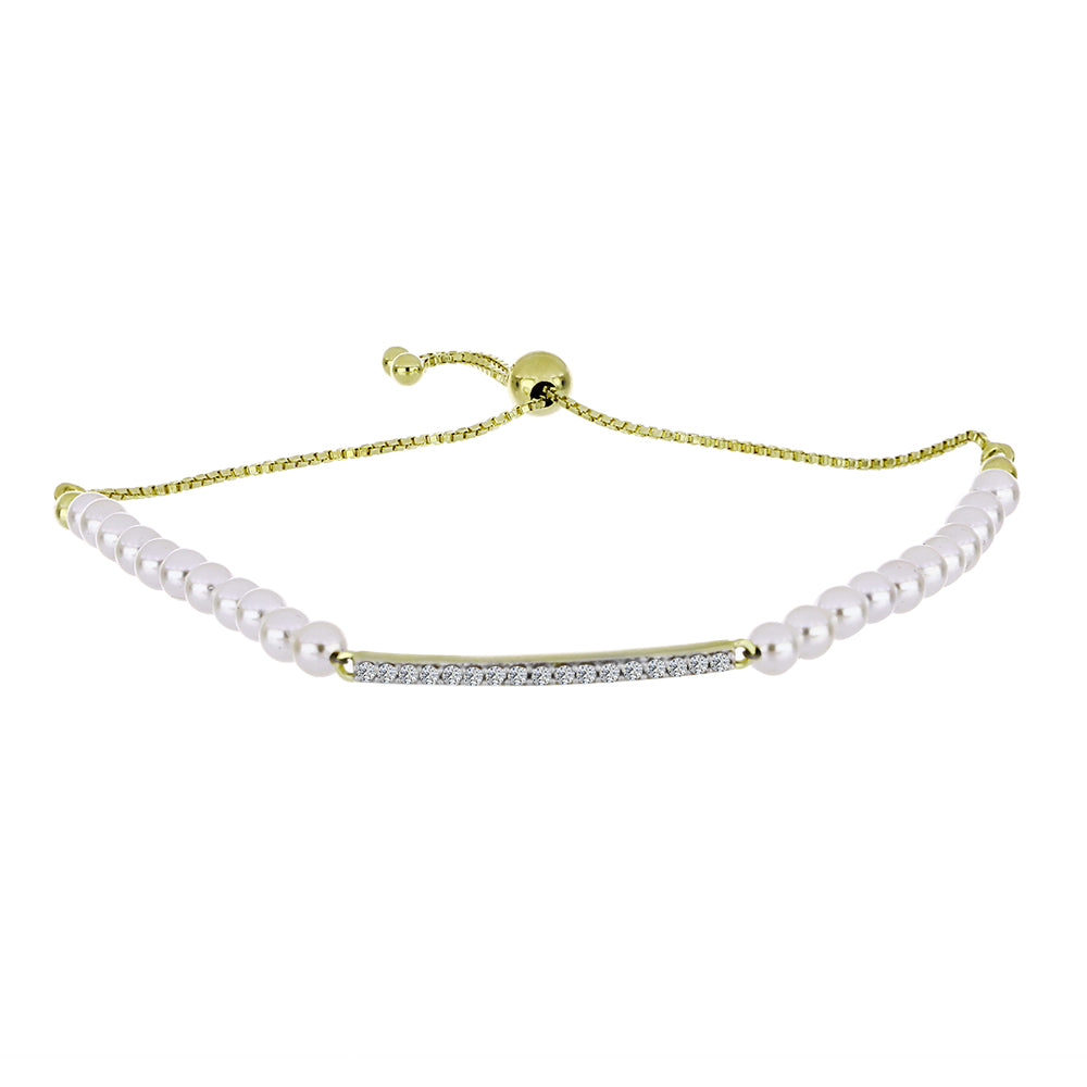 Goldplattiertes Silberarmband mit weißer Süßwasserperle und weißem Topas 1 