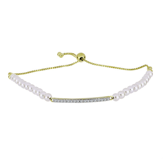 Goldplattiertes Silberarmband mit weißer Süßwasserperle und weißem Topas