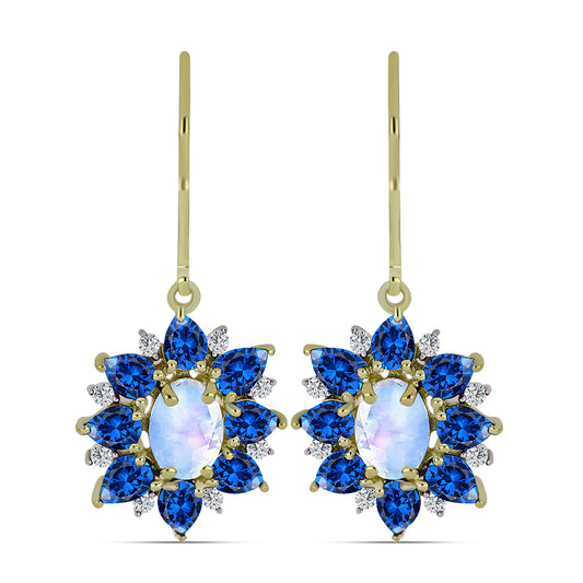 Goldplattierte Silberohrringe mit Regenbogenmondstein und australischem blauem Saphir