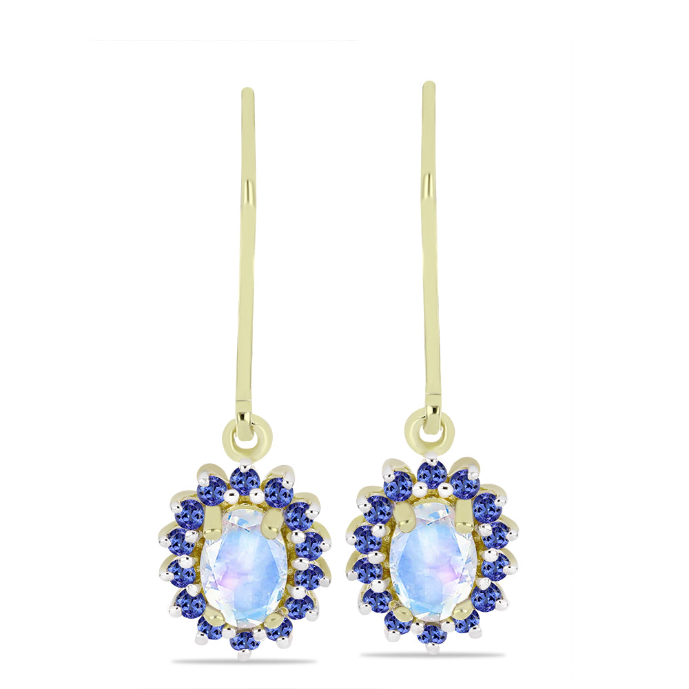 Goldplattierte Silberohrringe mit Regenbogenmondstein und Tansanit 1 