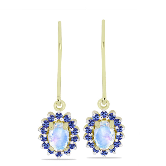 Goldplattierte Silberohrringe mit Regenbogenmondstein und Tansanit