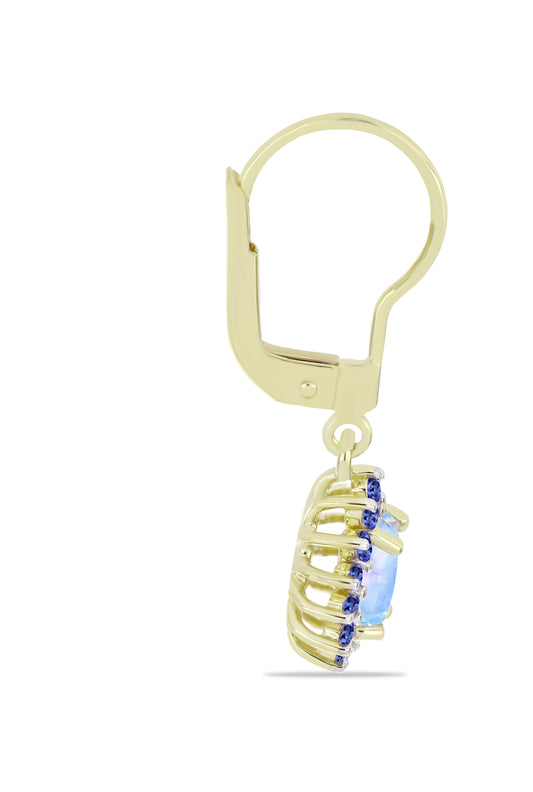 Goldplattierte Silberohrringe mit Regenbogenmondstein und Tansanit