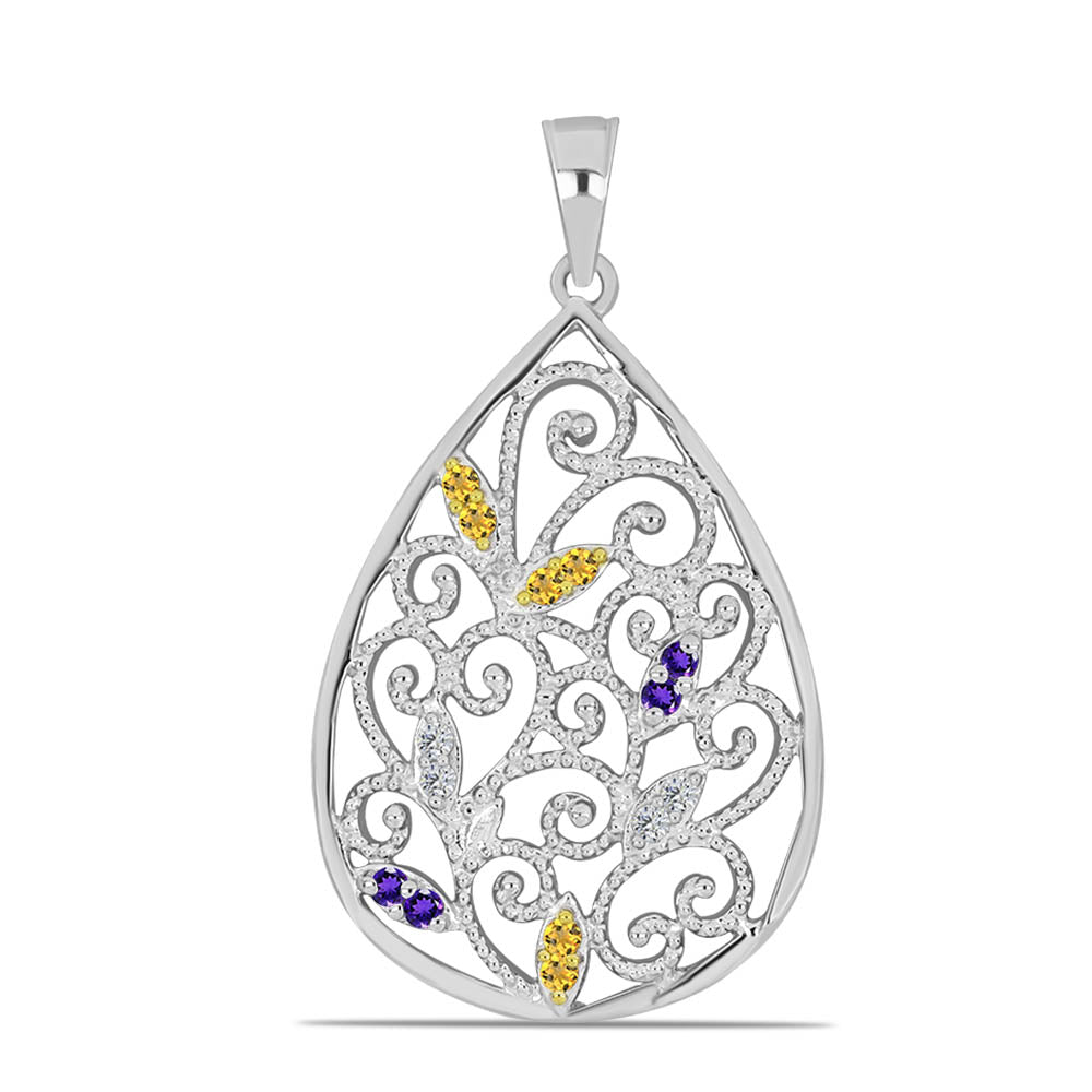 Silberanhänger mit Zitrin aus dem Ural und marokkanischem Amethyst