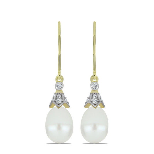 Goldplattierte Silberohrringe mit weißer Süßwasserperle und weißem Topas