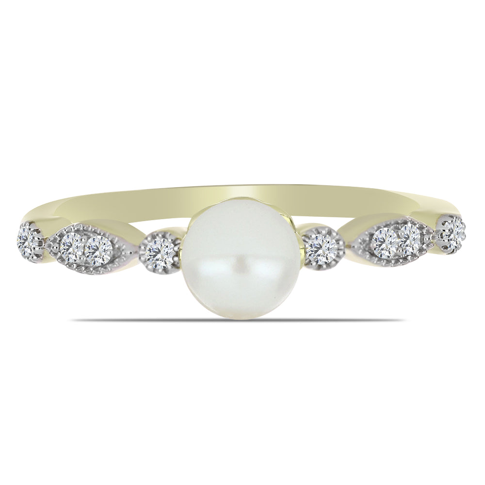 Goldplattierter Silberring mit weißer Süßwasserperle und weißem Topas 1 