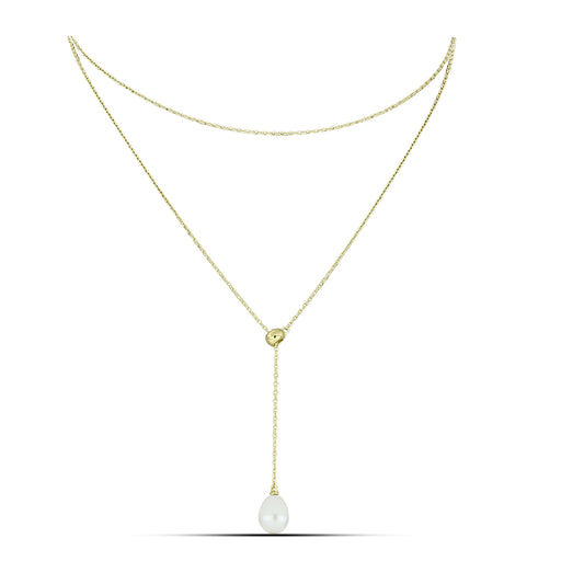 Goldplattierte Silberhalskette mit weißer Süßwasserperle