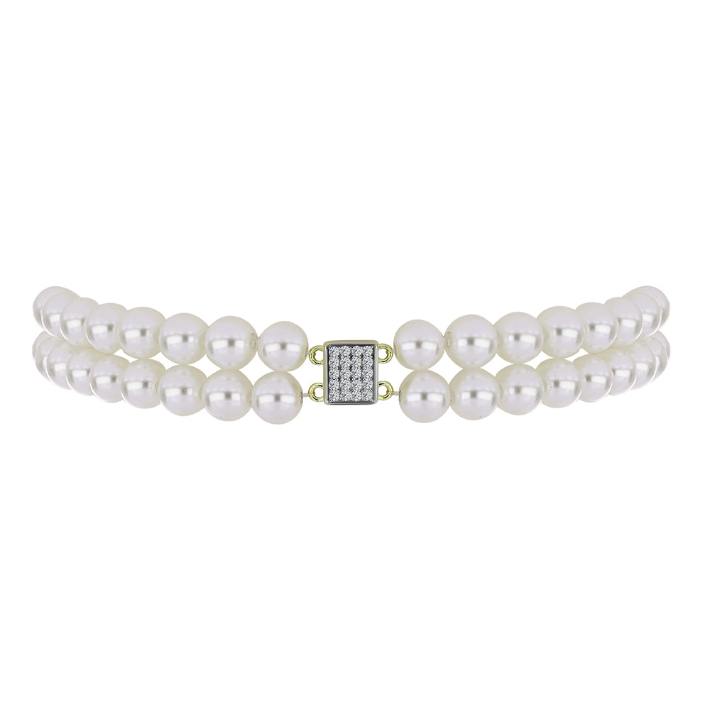 Goldplattiertes Silberarmband mit weißer Süßwasserperle und weißem Topas 2 
