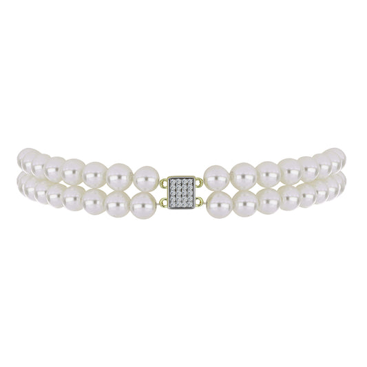 Goldplattiertes Silberarmband mit weißer Süßwasserperle und weißem Topas