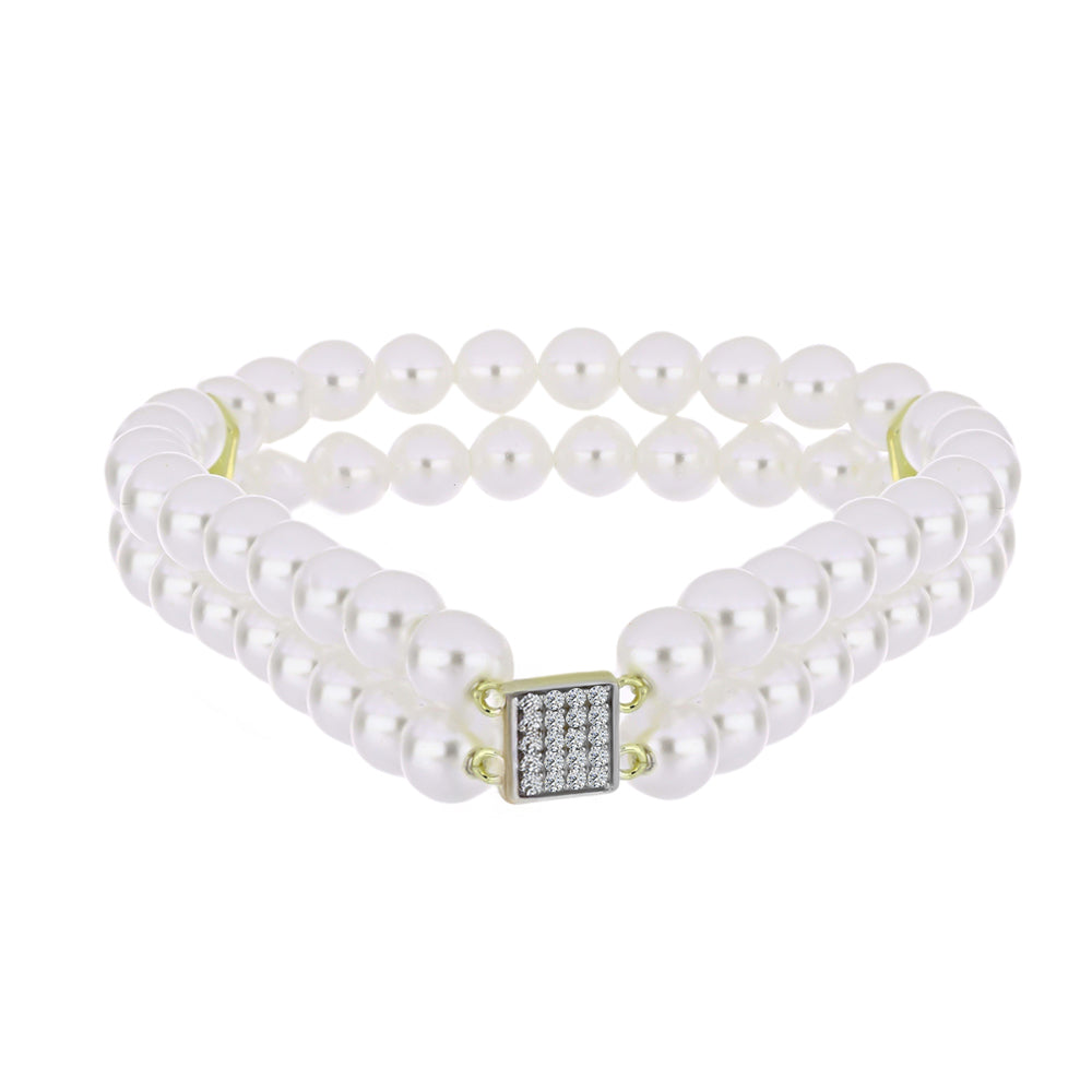 Goldplattiertes Silberarmband mit weißer Süßwasserperle und weißem Topas