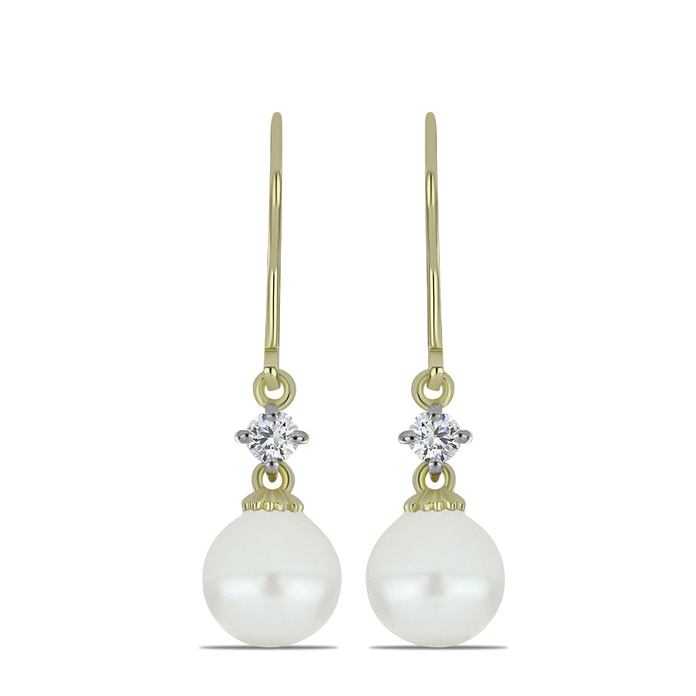 Goldplattierte Silberohrringe mit weißer Süßwasserperle und weißem Topas