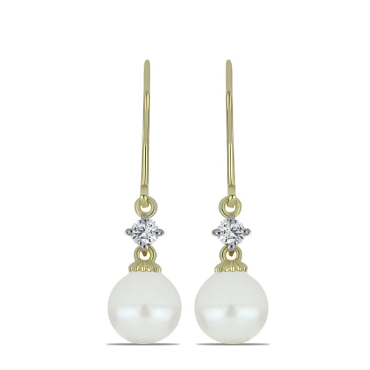 Goldplattierte Silberohrringe mit weißer Süßwasserperle und weißem Topas