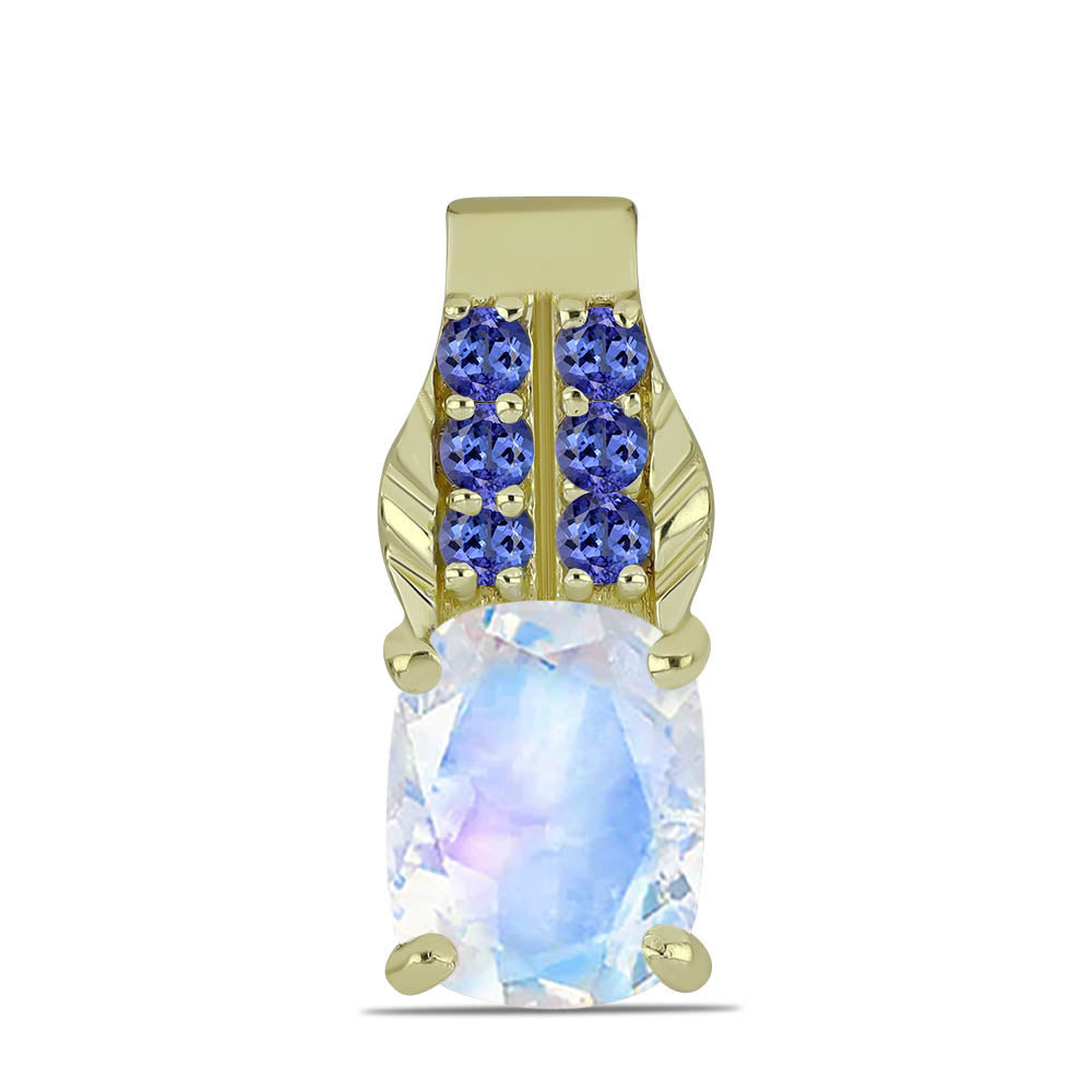 Goldplattierter Silberanhänger mit Regenbogenmondstein und Tansanit 1 