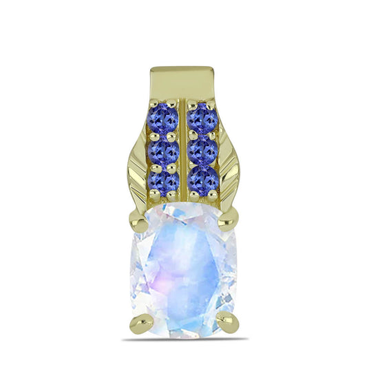 Goldplattierter Silberanhänger mit Regenbogenmondstein und Tansanit