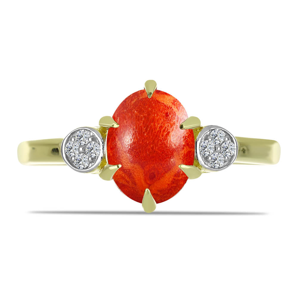 Goldplattierter Silberring mit roter Schwammkoralle und weißem Topas 1 