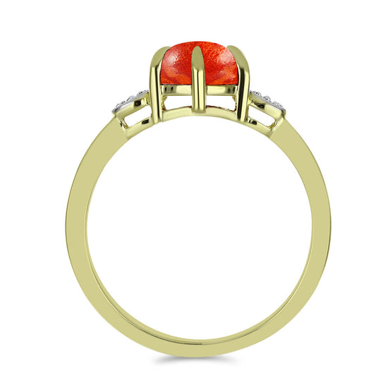 Goldplattierter Silberring mit roter Schwammkoralle und weißem Topas