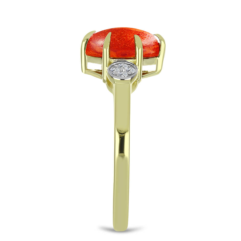 Goldplattierter Silberring mit roter Schwammkoralle und weißem Topas 4 