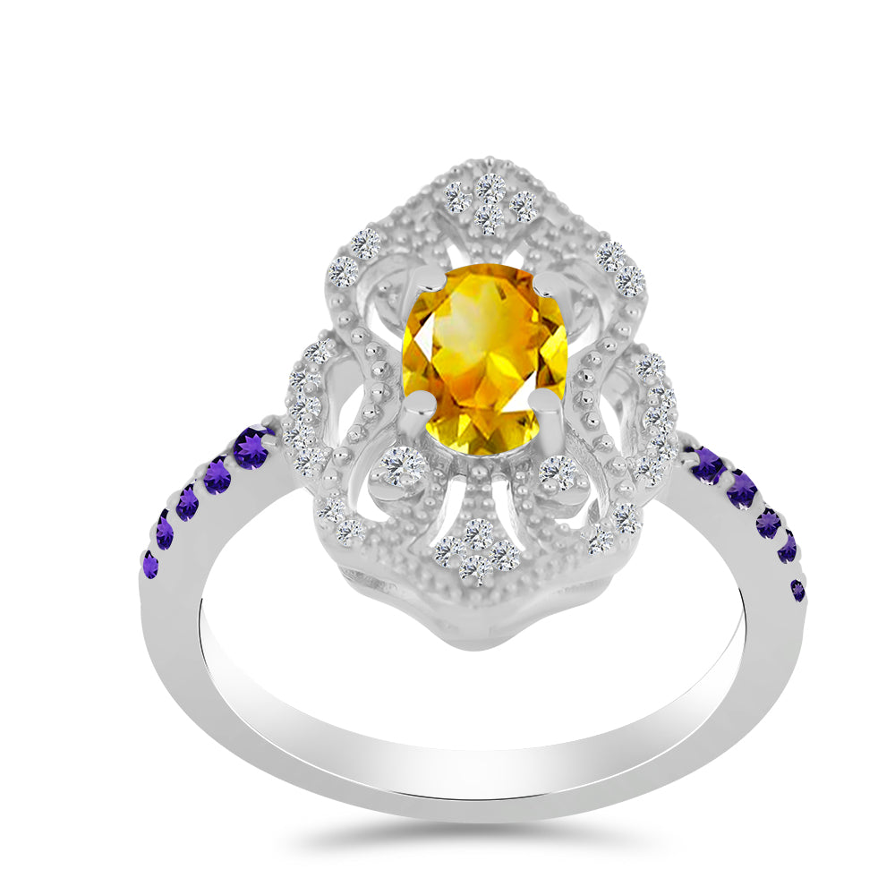 Silberring mit Zitrin aus dem Ural und marokkanischem Amethyst 3 