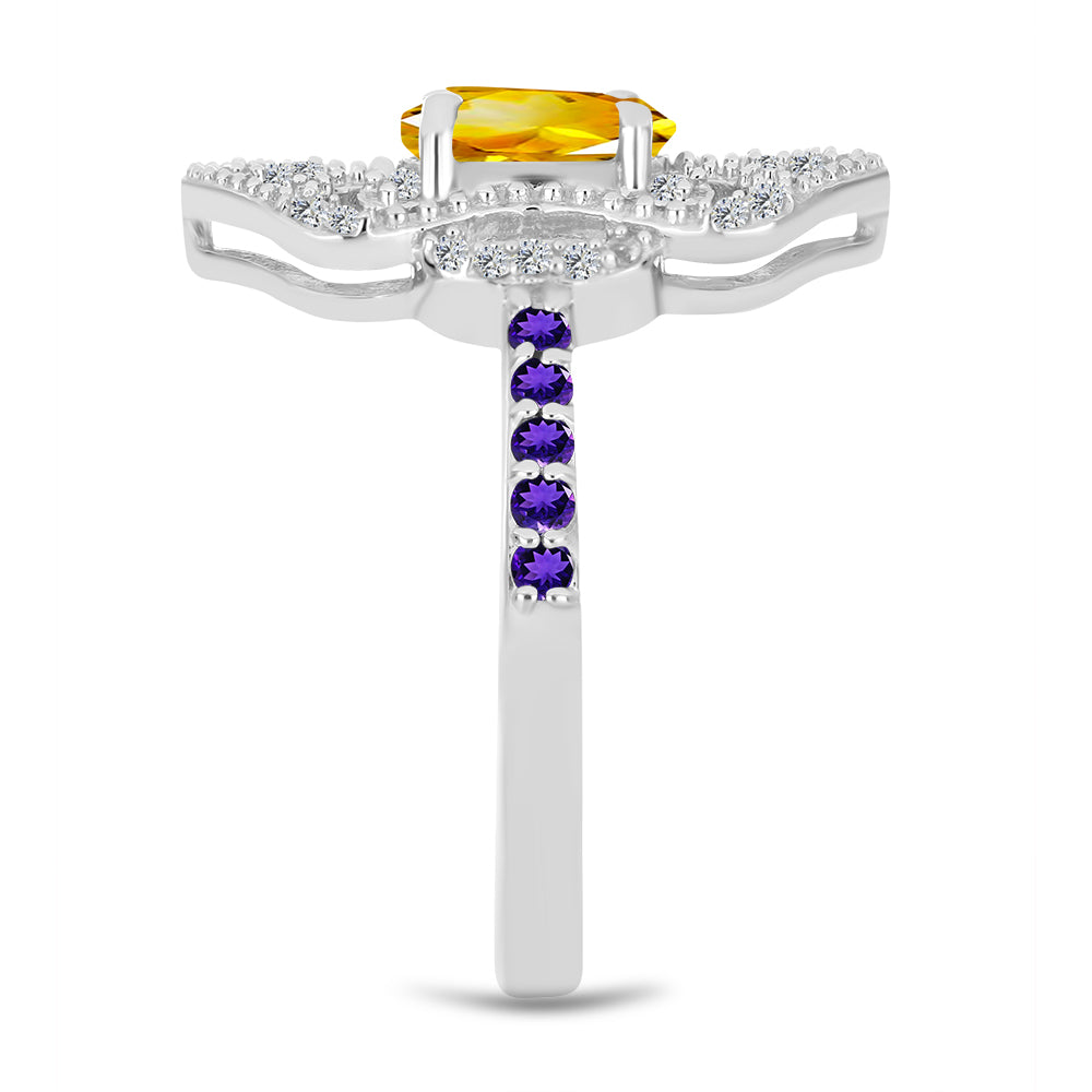 Silberring mit Zitrin aus dem Ural und marokkanischem Amethyst 4 