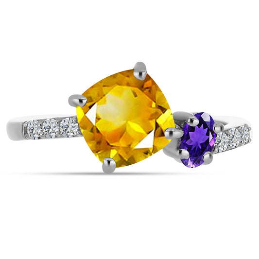 Silberring mit Zitrin aus dem Ural und marokkanischem Amethyst