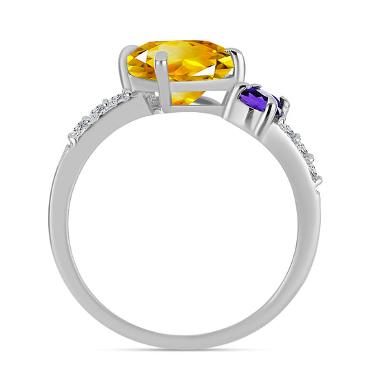 Silberring mit Zitrin aus dem Ural und marokkanischem Amethyst