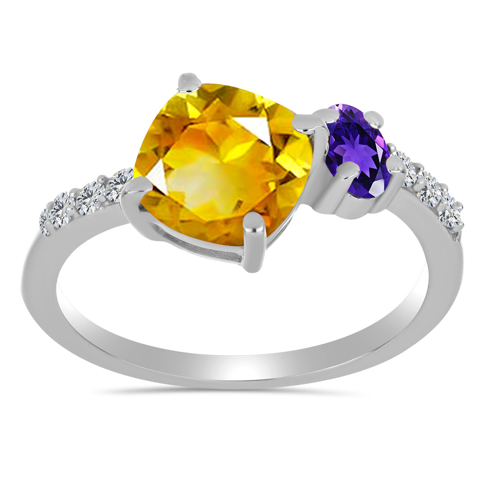 Silberring mit Zitrin aus dem Ural und marokkanischem Amethyst 3 