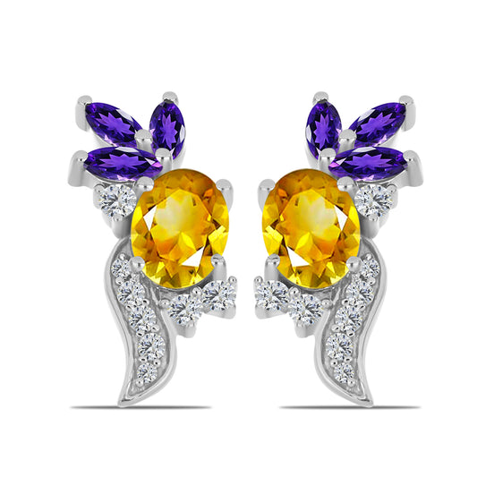 Silberohrringe mit Zitrin aus dem Ural und marokkanischem Amethyst